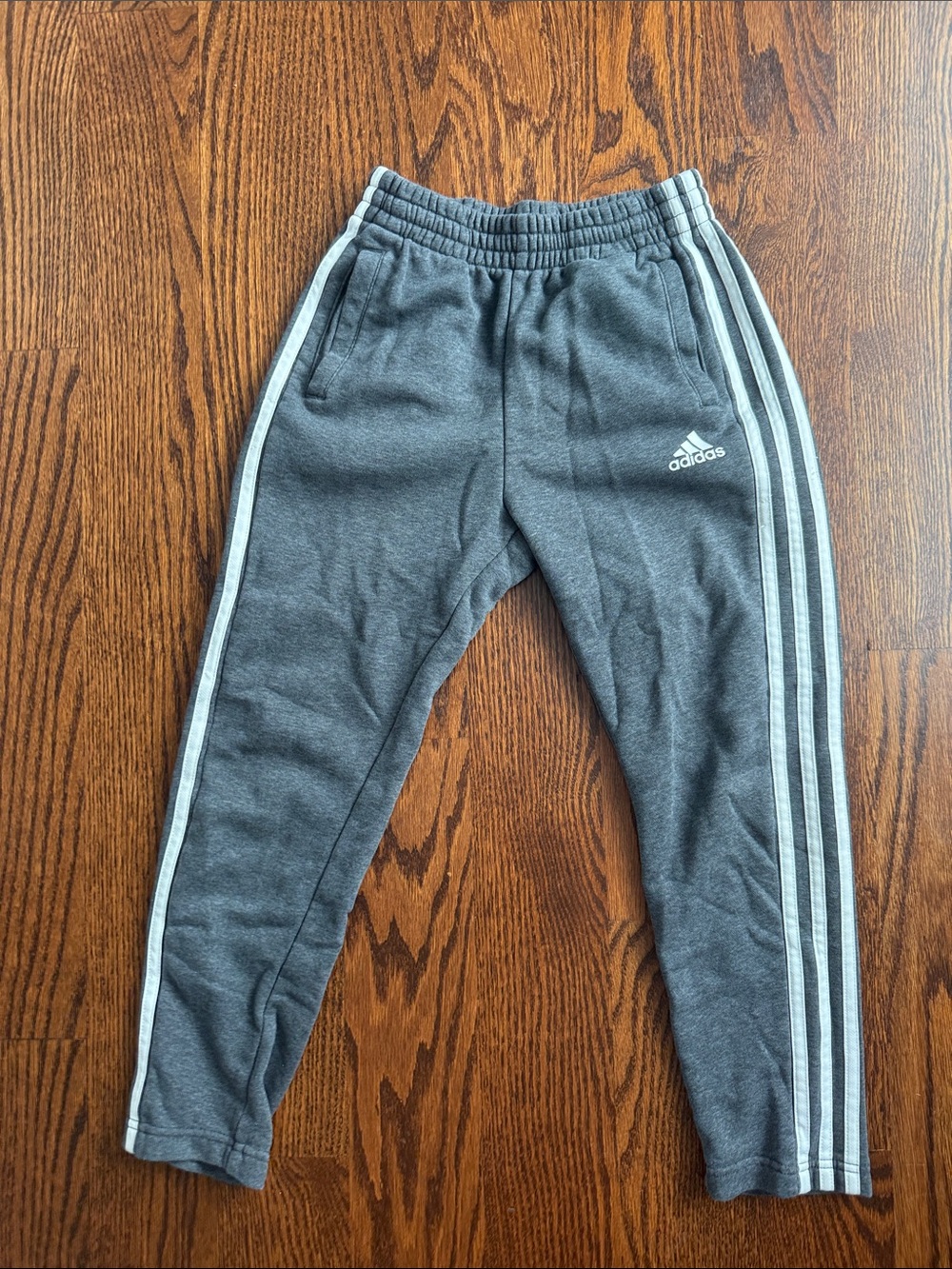 adidas Kids Charcoal Gray Joggers with White Three Stripes